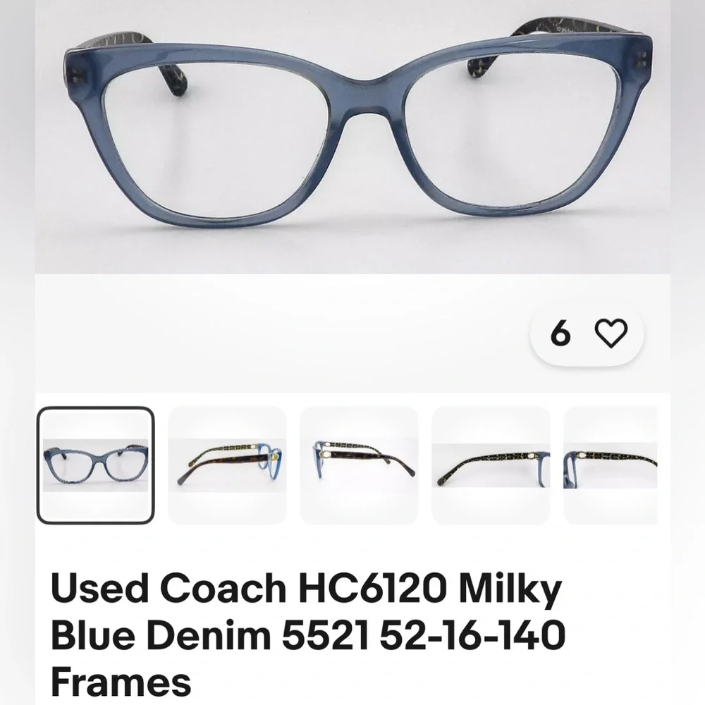 Coach Light Blue Crystal Cat-Eye Glasses with Tortoiseshell Temples